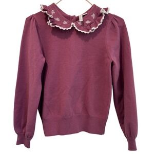 Janie and Jack Girls Mauve Embroidered Peter Pan Collar Sweater Size 10 Plum